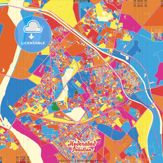 Hyderabad, Sindh, Pakistan Crazy Colorful Street Map Poster Template