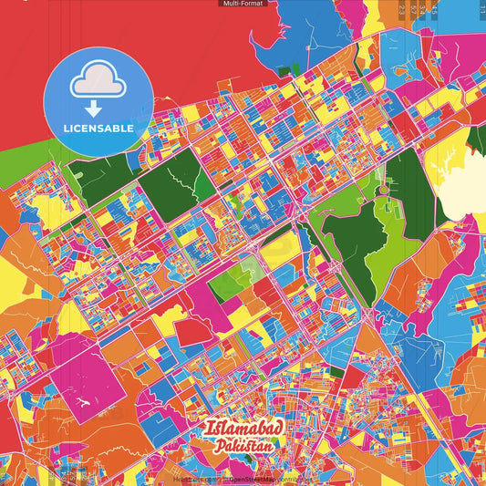 Islamabad, Islamabad, Pakistan Crazy Colorful Street Map Poster Template