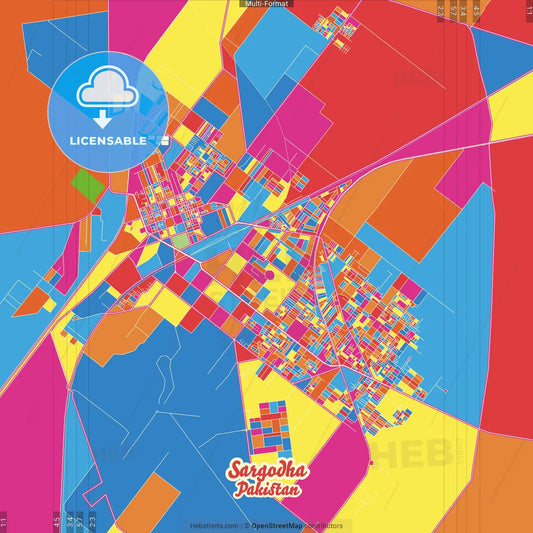 Sargodha, Punjab, Pakistan Crazy Colorful Street Map Poster Template