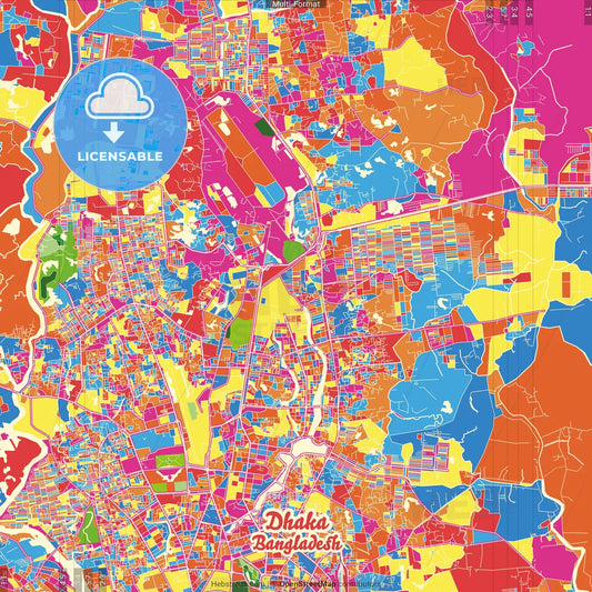 Dhaka, Dhaka, Bangladesh Crazy Colorful Street Map Poster Template