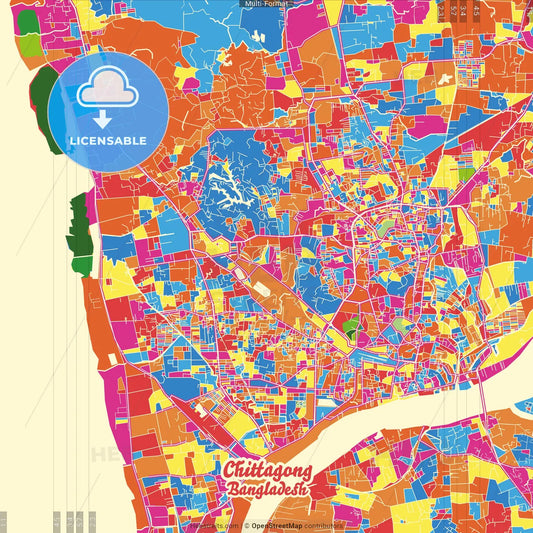 Chittagong, Chittagong, Bangladesh Crazy Colorful Street Map Poster Template