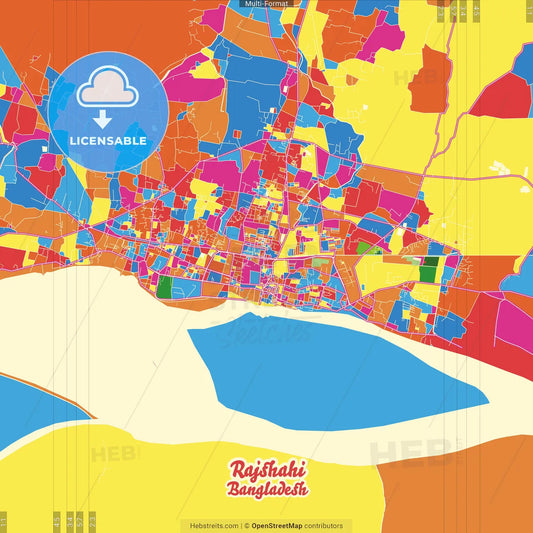 Rajshahi, Rajshahi, Bangladesh Crazy Colorful Street Map Poster Template