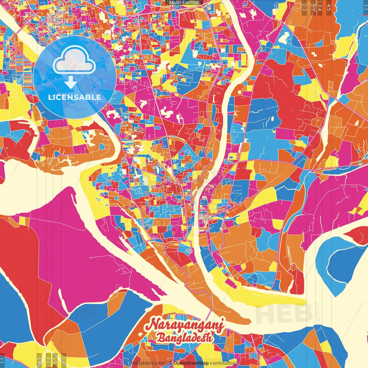 Narayanganj, Narayanganj, Bangladesh Crazy Colorful Street Map Poster Template