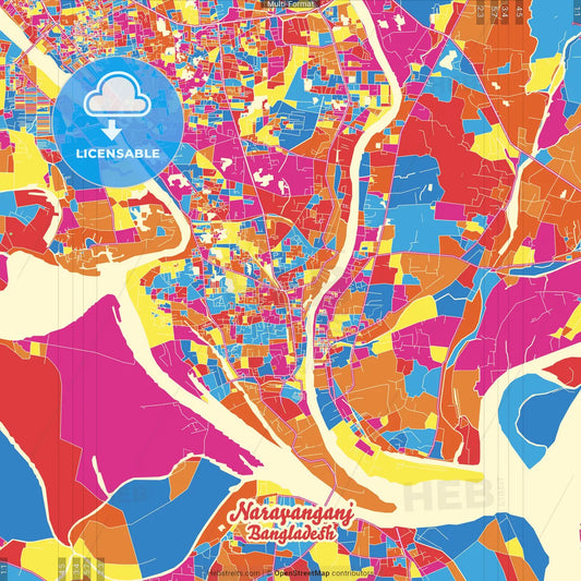 Narayanganj, Narayanganj, Bangladesh Crazy Colorful Street Map Poster Template