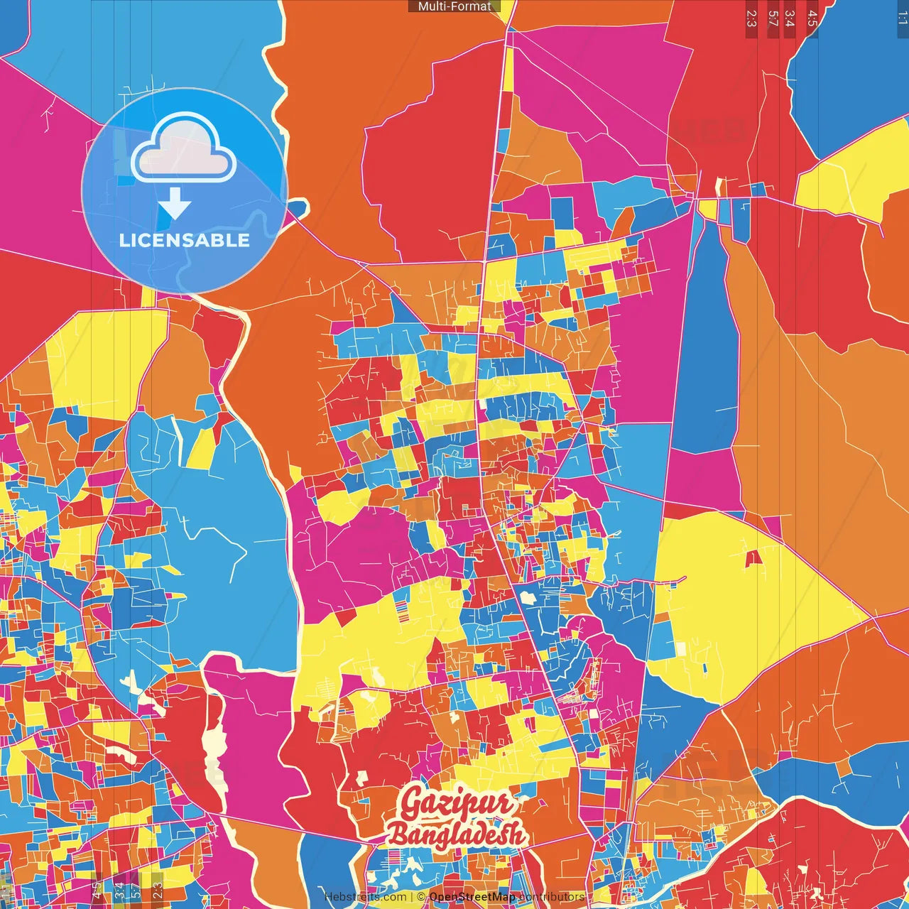 Gazipur, Gazipur, Bangladesh Crazy Colorful Street Map Poster Template