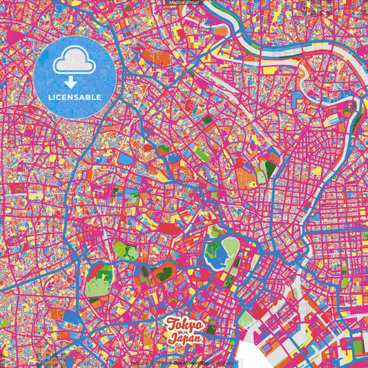 Tokyo, Japan Crazy Colorful Street Map Poster Template