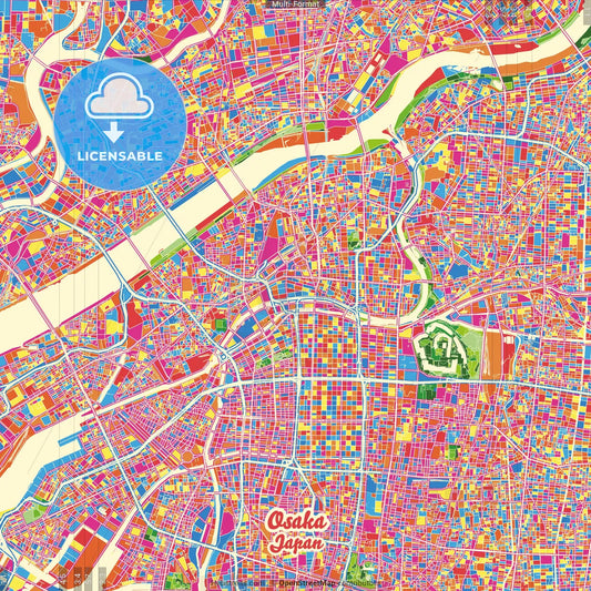 Osaka, Osaka, Japan Crazy Colorful Street Map Poster Template