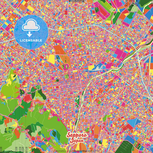 Sapporo, Hokkaidō, Japan Crazy Colorful Street Map Poster Template