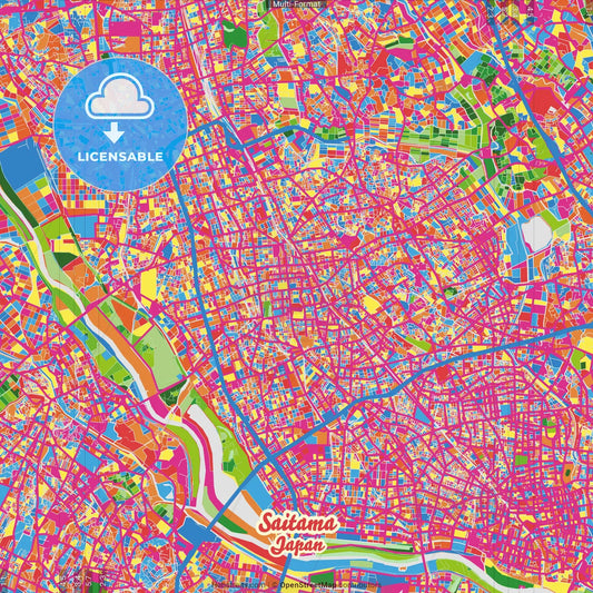 Saitama, Saitama, Japan Crazy Colorful Street Map Poster Template