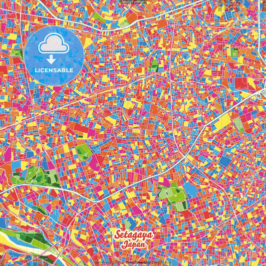 Setagaya, Tokyo, Japan Crazy Colorful Street Map Poster Template