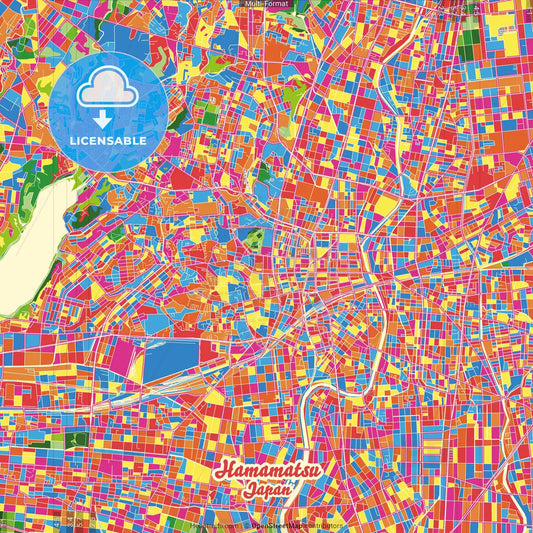 Hamamatsu, Shizuoka, Japan Crazy Colorful Street Map Poster Template