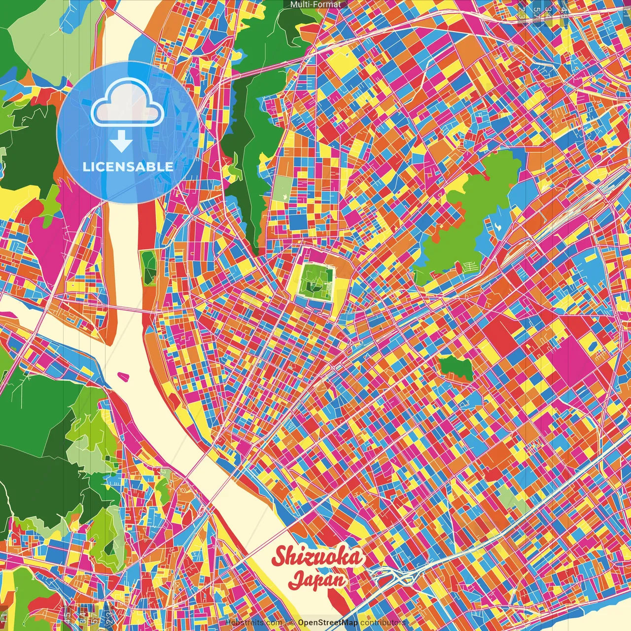 Shizuoka, Shizuoka, Japan Crazy Colorful Street Map Poster Template