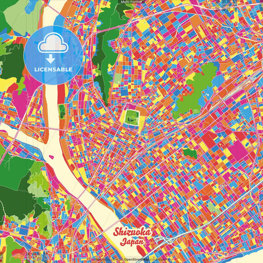 Shizuoka, Shizuoka, Japan Crazy Colorful Street Map Poster Template