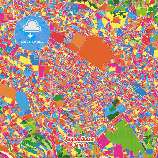 Sagamihara, Kanagawa, Japan Crazy Colorful Street Map Poster Template