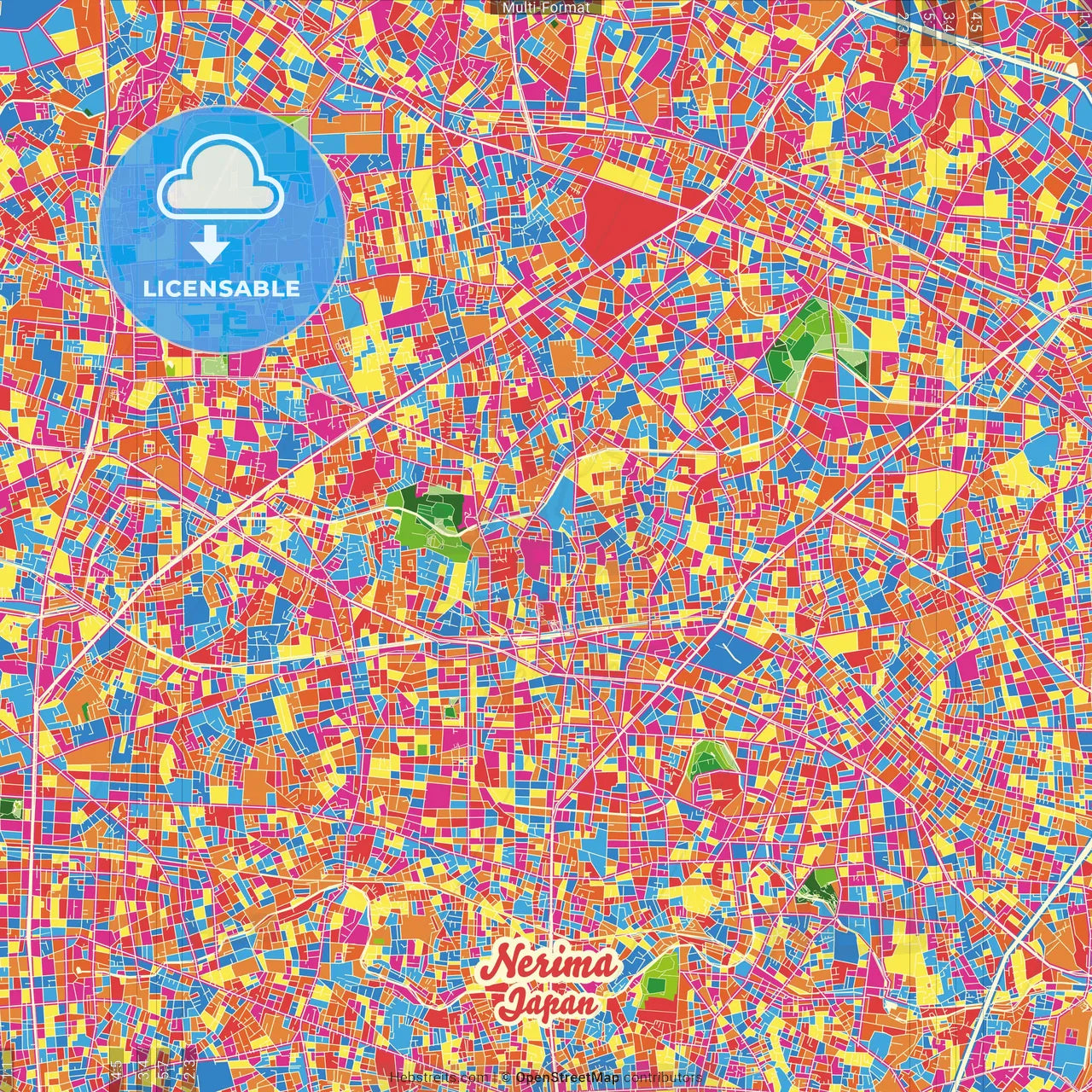 Nerima, Tokyo, Japan Crazy Colorful Street Map Poster Template