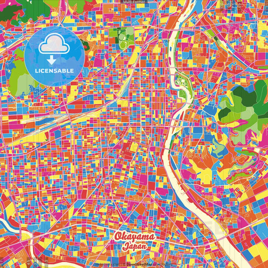 Okayama, Okayama, Japan Crazy Colorful Street Map Poster Template