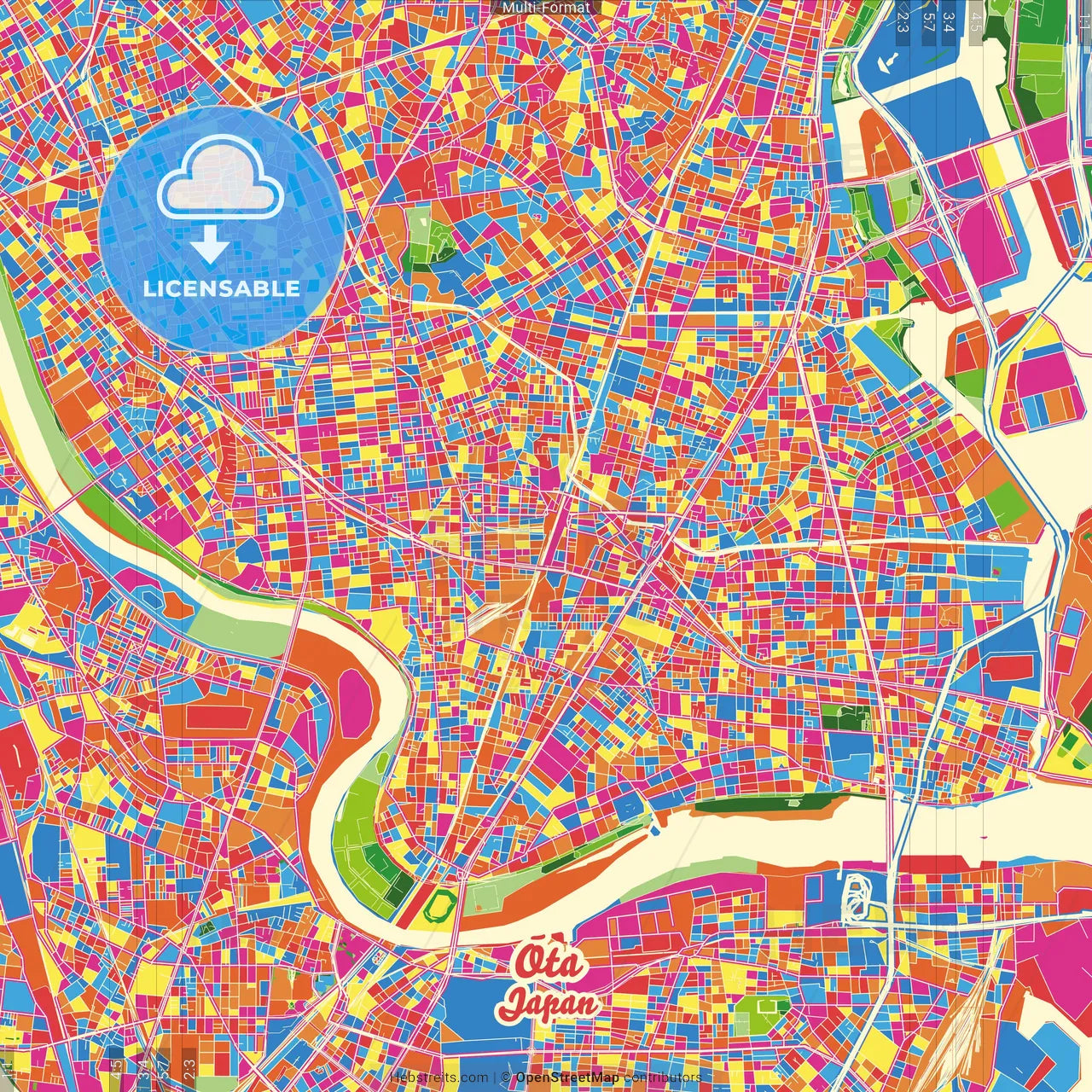 Ōta, Tokyo, Japan Crazy Colorful Street Map Poster Template