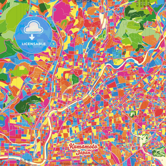 Kumamoto, Kumamoto, Japan Crazy Colorful Street Map Poster Template