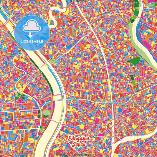 Edogawa, Tokyo, Japan Crazy Colorful Street Map Poster Template