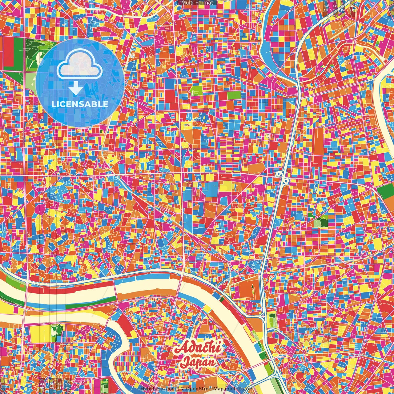 Adachi, Tokyo, Japan Crazy Colorful Street Map Poster Template