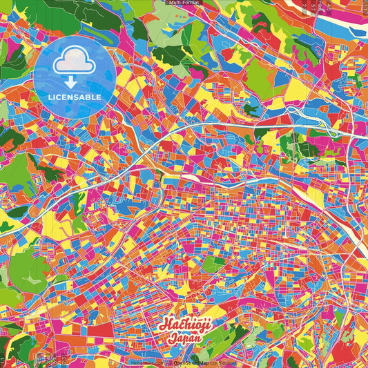 Hachiōji, Tokyo, Japan Crazy Colorful Street Map Poster Template