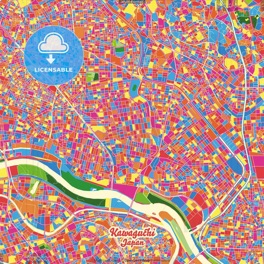 Kawaguchi, Saitama, Japan Crazy Colorful Street Map Poster Template