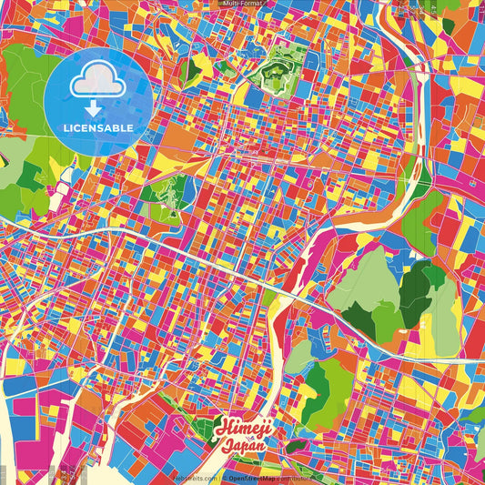 Himeji, Hyōgo, Japan Crazy Colorful Street Map Poster Template