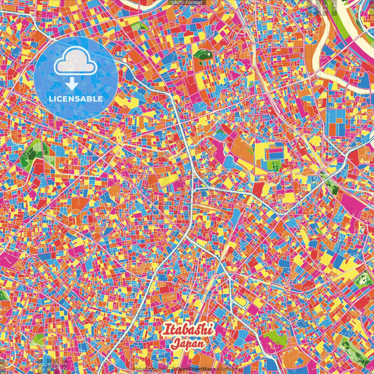 Itabashi, Tokyo, Japan Crazy Colorful Street Map Poster Template