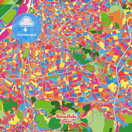 Kurashiki, Okayama, Japan Crazy Colorful Street Map Poster Template