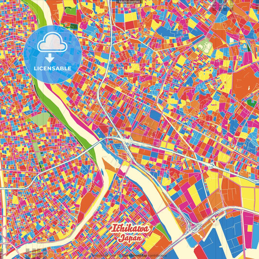 Ichikawa, Chiba, Japan Crazy Colorful Street Map Poster Template