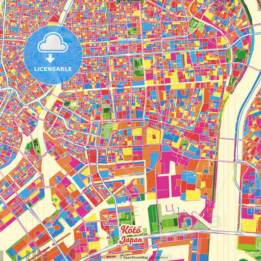 Kōtō, Tokyo, Japan Crazy Colorful Street Map Poster Template