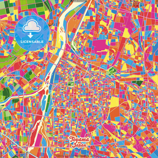 Toyama, Toyama, Japan Crazy Colorful Street Map Poster Template
