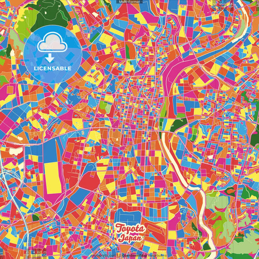 Toyota, Aichi, Japan Crazy Colorful Street Map Poster Template