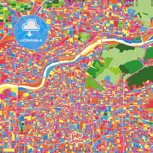 Gifu, Gifu, Japan Crazy Colorful Street Map Poster Template