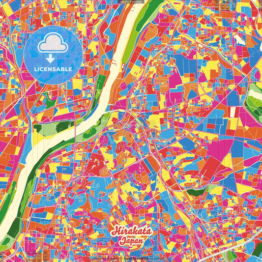 Hirakata, Osaka, Japan Crazy Colorful Street Map Poster Template