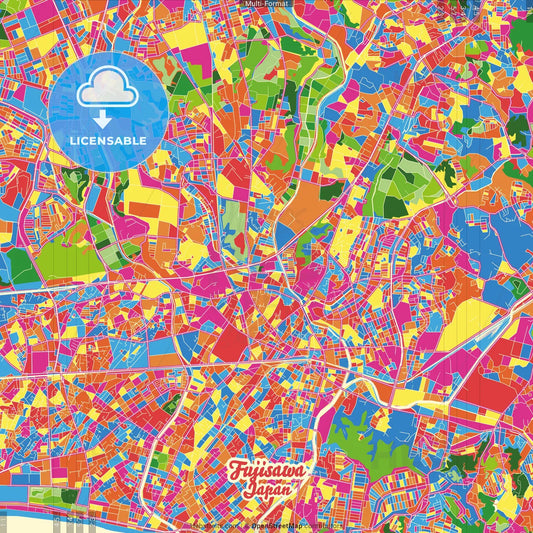 Fujisawa, Kanagawa, Japan Crazy Colorful Street Map Poster Template