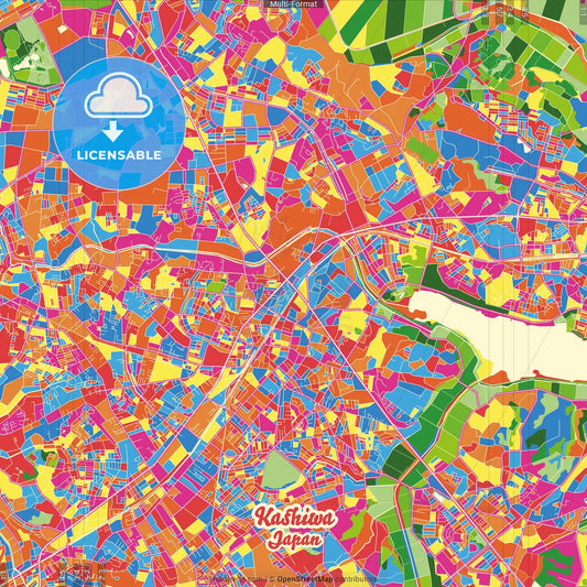 Kashiwa, Chiba, Japan Crazy Colorful Street Map Poster Template
