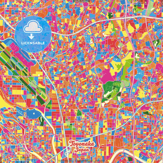 Toyonaka, Osaka, Japan Crazy Colorful Street Map Poster Template