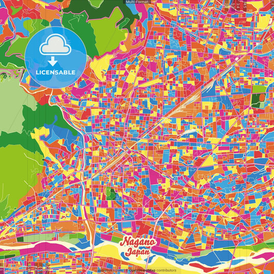 Nagano, Nagano, Japan Crazy Colorful Street Map Poster Template