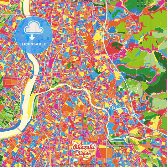 Okazaki, Aichi, Japan Crazy Colorful Street Map Poster Template