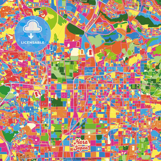 Nara, Nara, Japan Crazy Colorful Street Map Poster Template