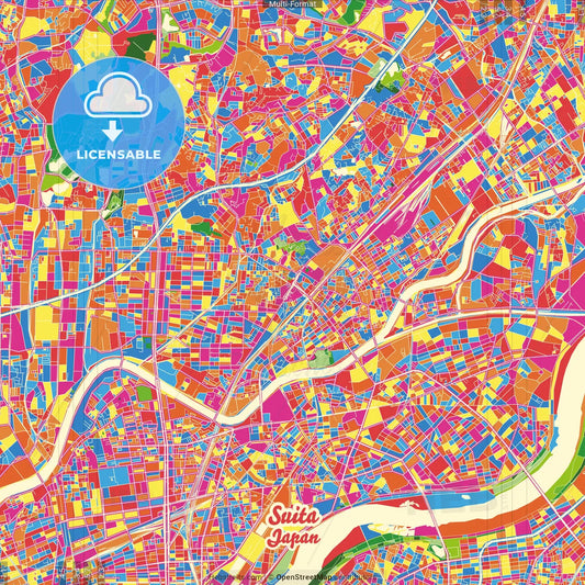 Suita, Osaka, Japan Crazy Colorful Street Map Poster Template
