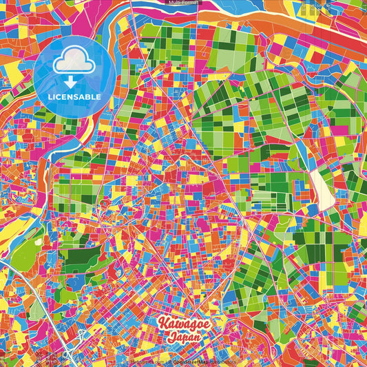 Kawagoe, Saitama, Japan Crazy Colorful Street Map Poster Template