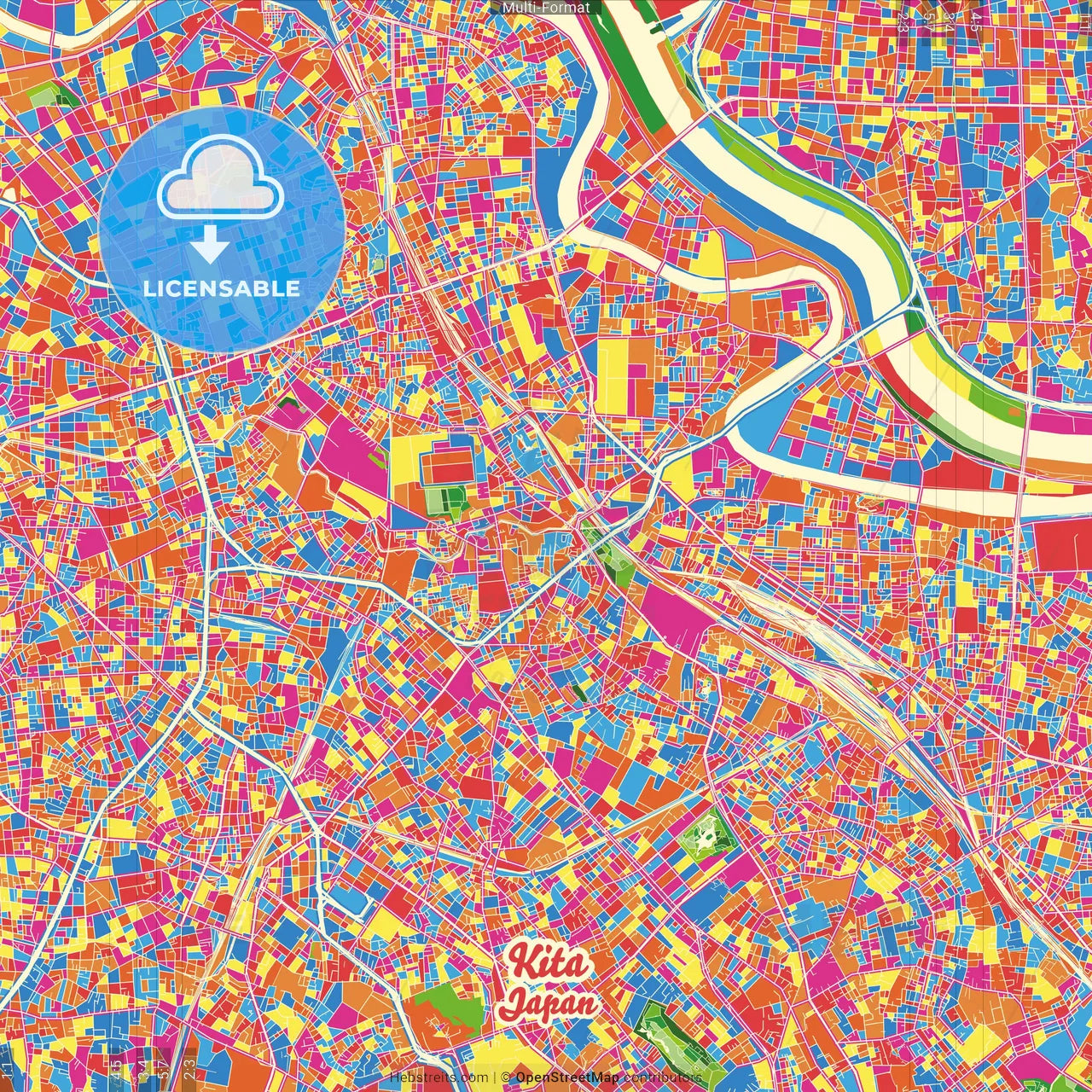 Kita, Tokyo, Japan Crazy Colorful Street Map Poster Template