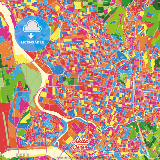 Akita, Akita, Japan Crazy Colorful Street Map Poster Template