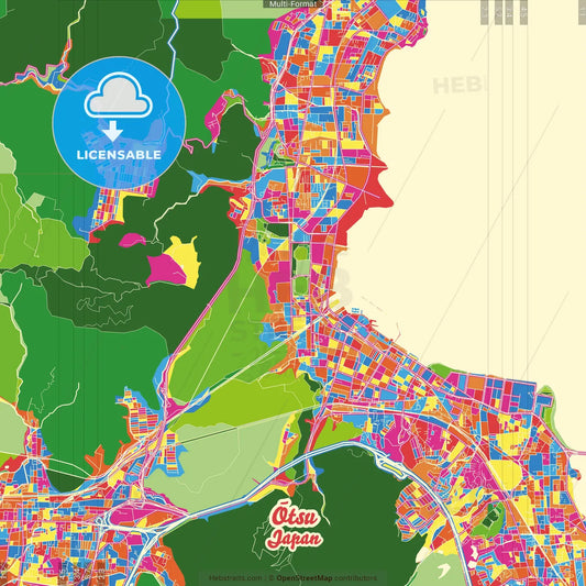 Ōtsu, Shiga, Japan Crazy Colorful Street Map Poster Template