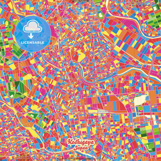 Koshigaya, Saitama, Japan Crazy Colorful Street Map Poster Template