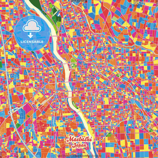 Maebashi, Gunma, Japan Crazy Colorful Street Map Poster Template