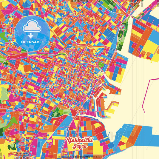 Yokkaichi, Mie, Japan Crazy Colorful Street Map Poster Template