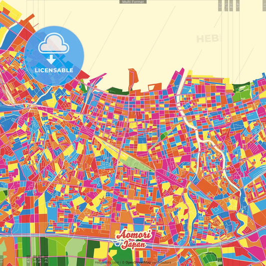Aomori, Aomori, Japan Crazy Colorful Street Map Poster Template